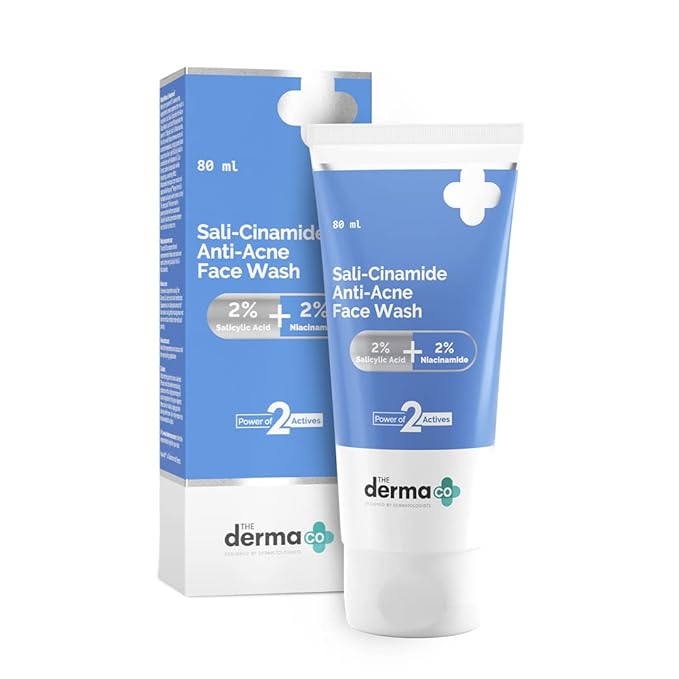 The Derma Co Sali-Cinamide Anti-Acne Face Wash | With 2% Salicylic Acid & 2% Niacinamide I Treats Active Acne & Fades Acne Marks I For Oily & Combination Skin I Power of 2 Actives | For Men & Women - 80 ml