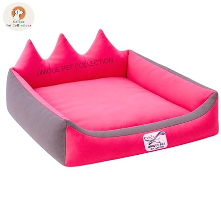 UNIQUE PET COLLECTION Calming Pet Bed, Plush Anti-Anxiety Cushion for Small Dogs and Cats, Pink and Grey (Pink, L)