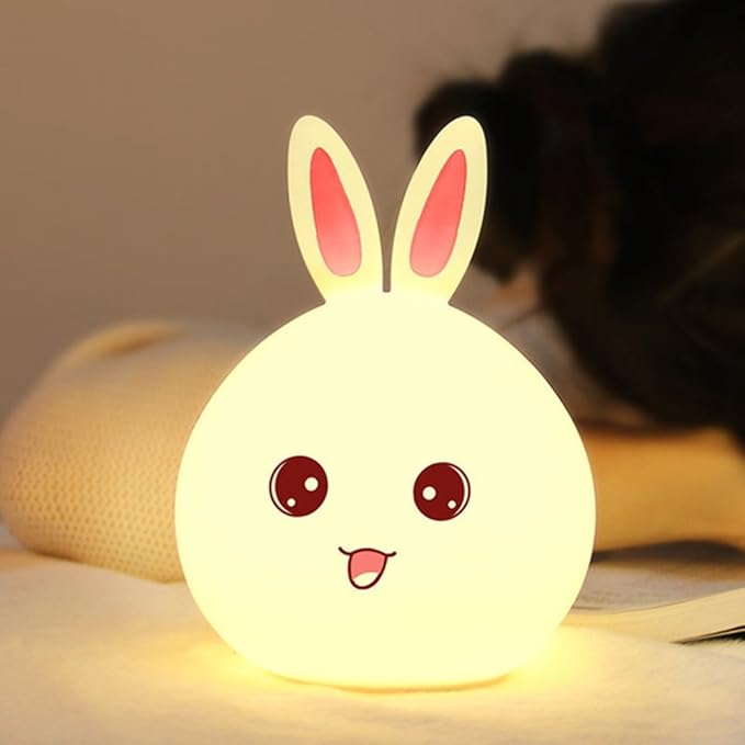 One94Store Silicone Rabbit Night Light | USB Rechargeable 7 Color-Changing LED Lamp with Touch Sensor Control | Kids Bedroom Décor & Gift for Baby,Multi