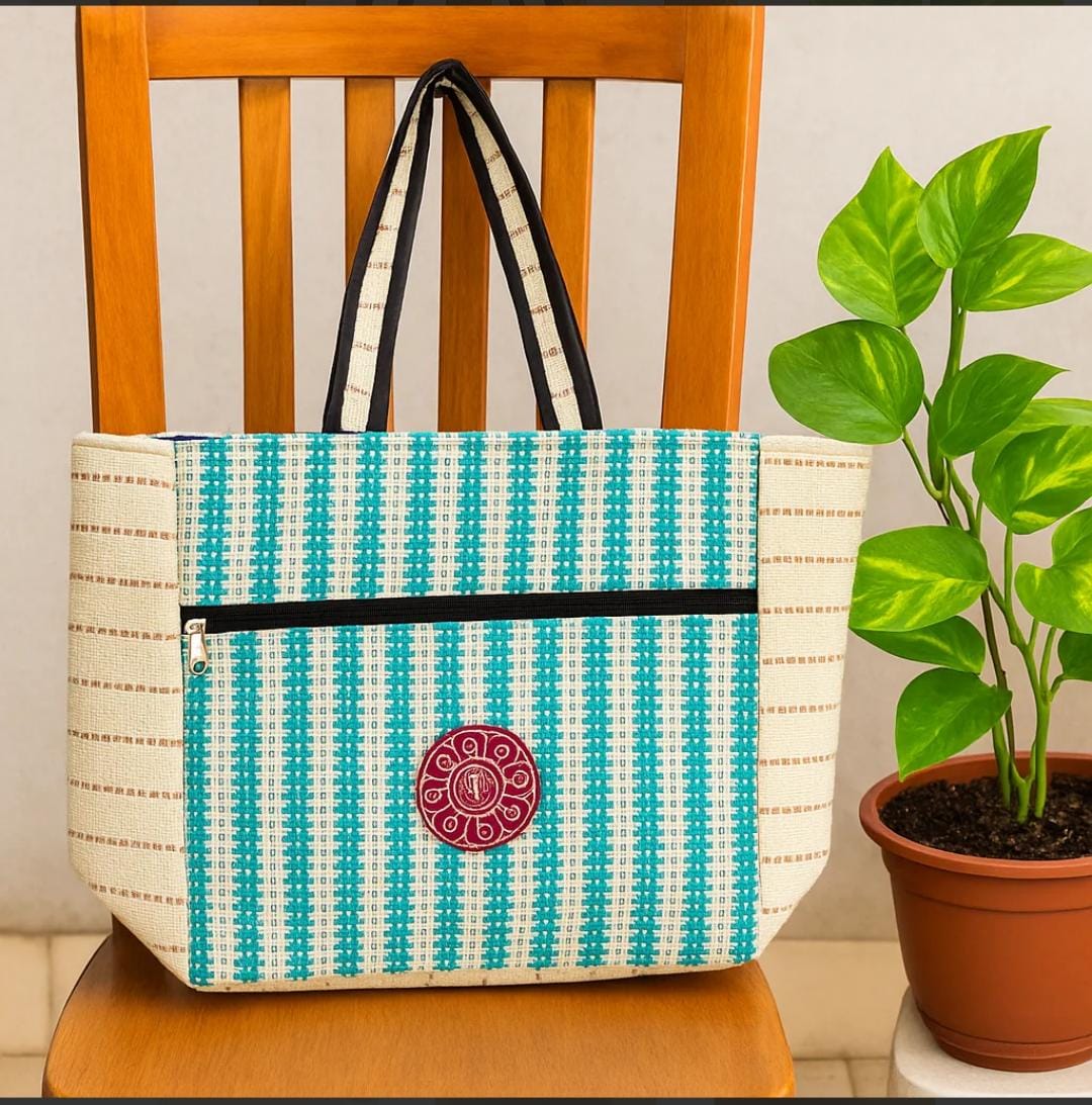 Blue Weave Daily Tote - Handloom Eco  Carry Bag