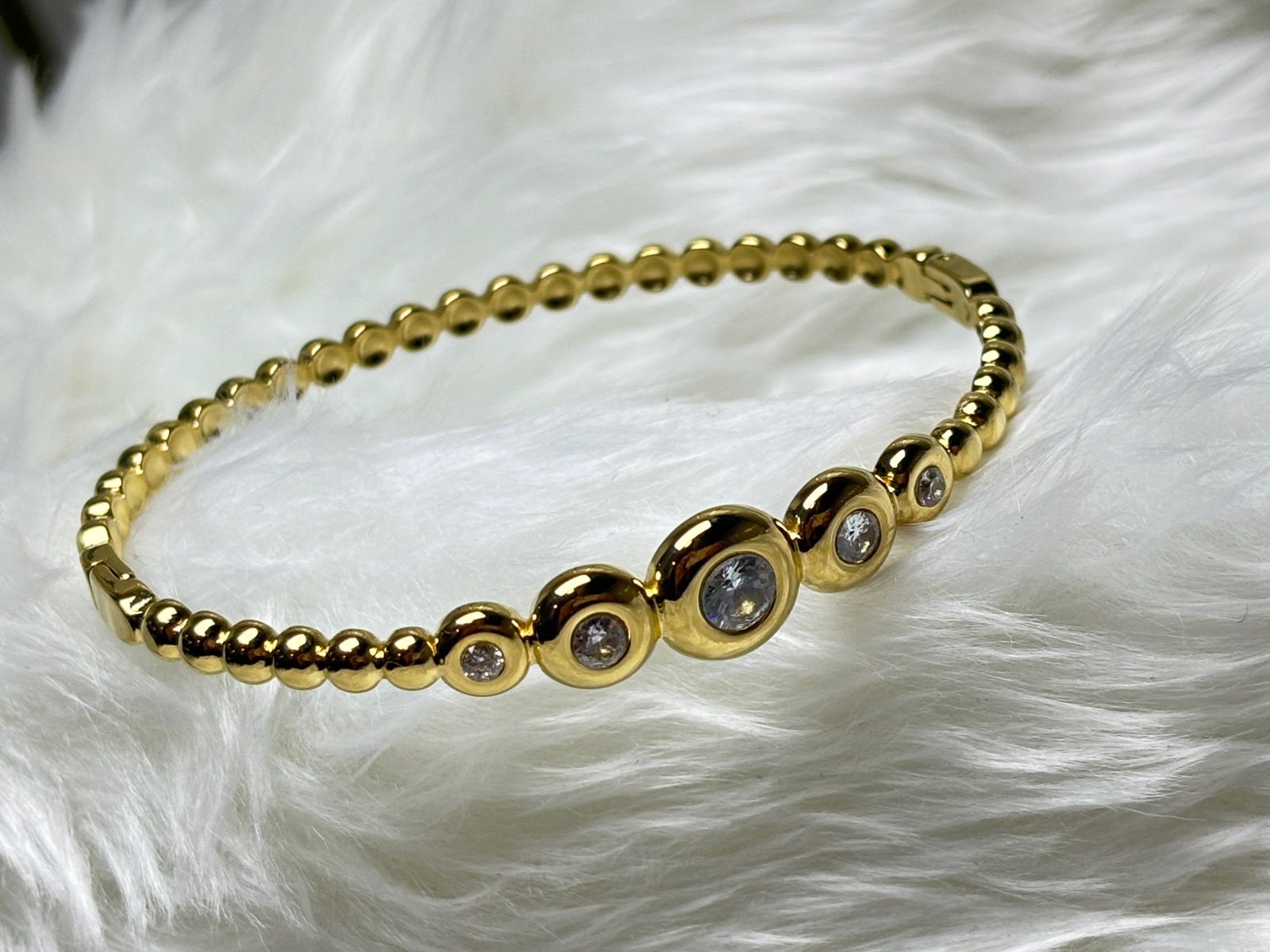 Golden Bubble Design Kada Bracelet with CZ Stones – Standard Size (Anti-Tarnish & Waterproof)