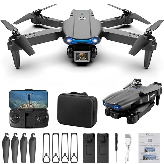 E99 Pro Foldable Drone with Dual Camera, 4K HD Wide Angle Lens, WiFi FPV, Altitude Hold, Gesture Control, One Key Return, 360° Flip, LED Lights