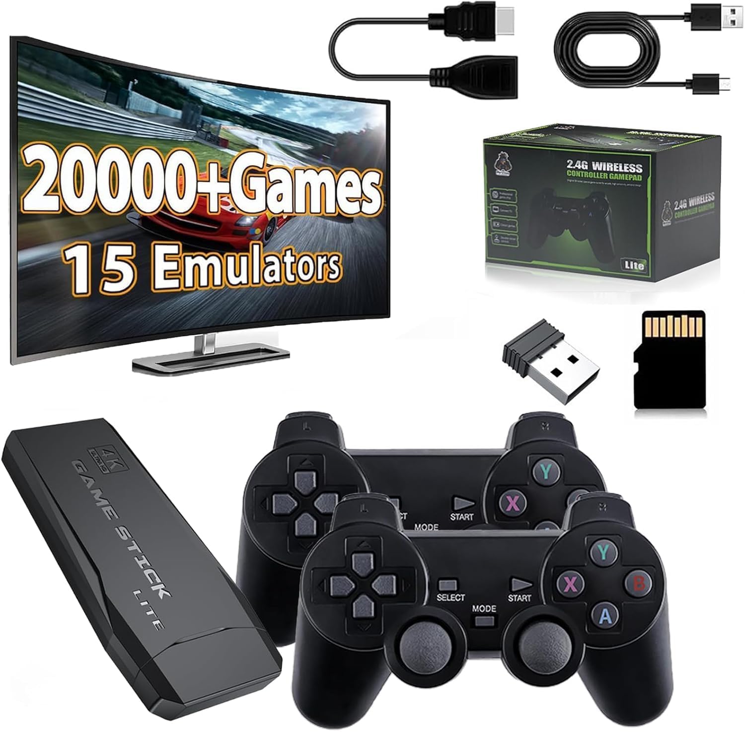 Wireless video games for tv gaming Retro gaming console with Game Stick 1080p Plug & Play TV Video Game Set for 2 player with 9Emulator for Kids & Old School Station Video Game