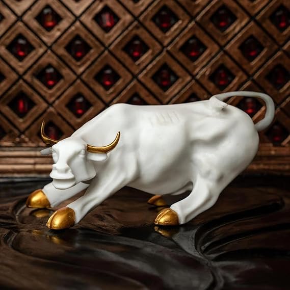 White and Gold Bull Figurine Statue Home Decor Table Decoration Decorative Showpiece