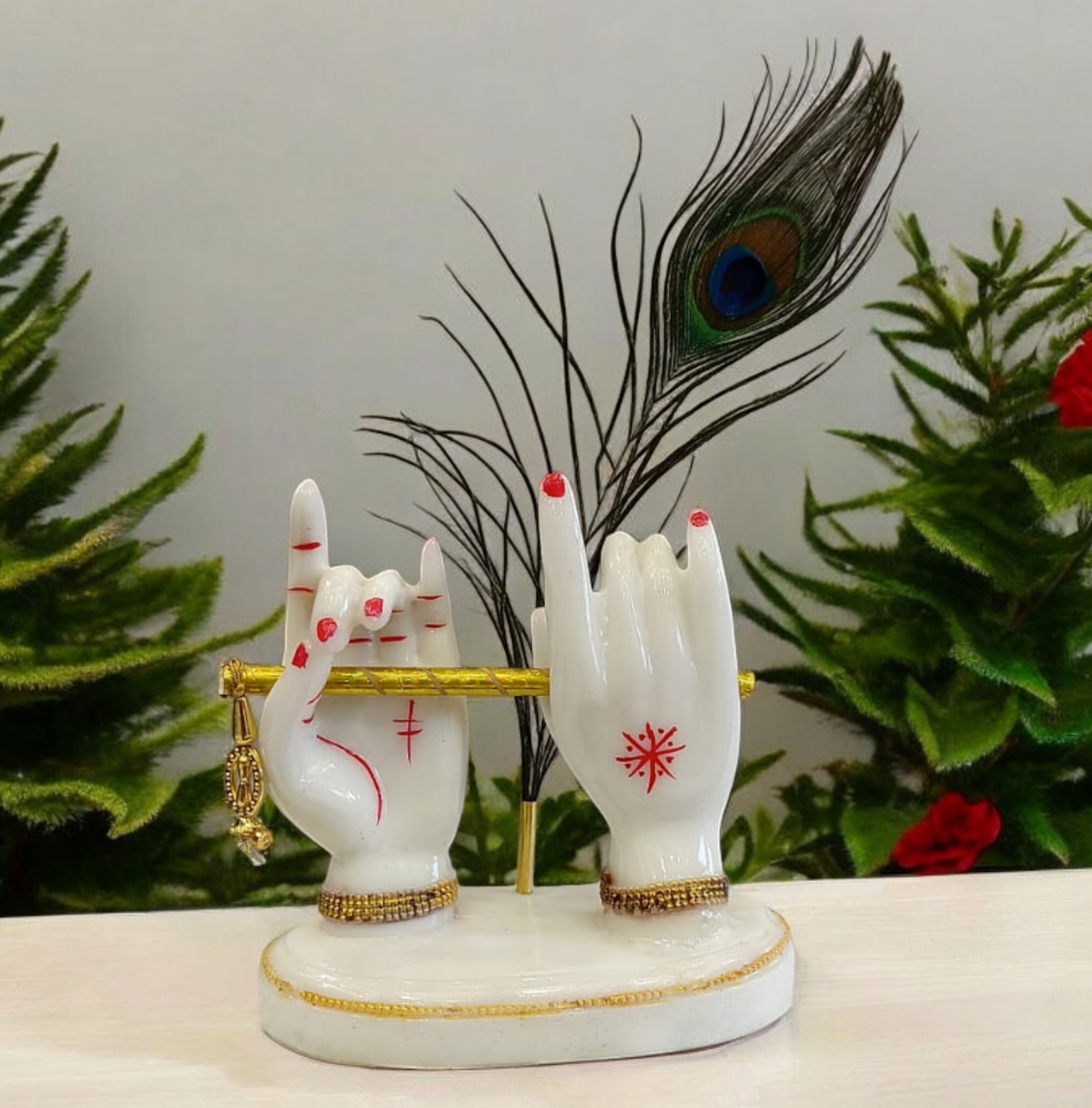 Lord Krishna Hands with Flute Idol Showpiece for Home Decor, Table Decor, Gifts & Car Dashboard