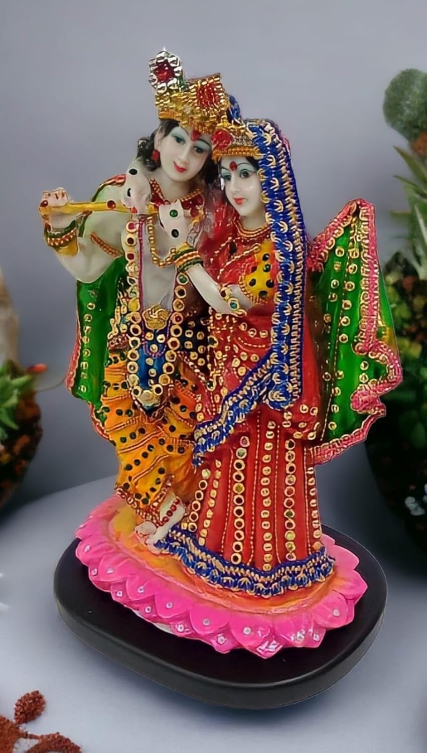 Radha Krishna Idol Decorative Showpiece for Home Decor | Hindu God Murti Statue Figurine for Pooja Gifts, Multicolor