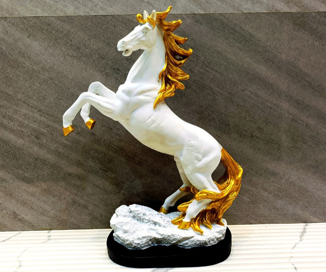  White and Gold Standing Horse Statue Figurine Home Decor Showpiece