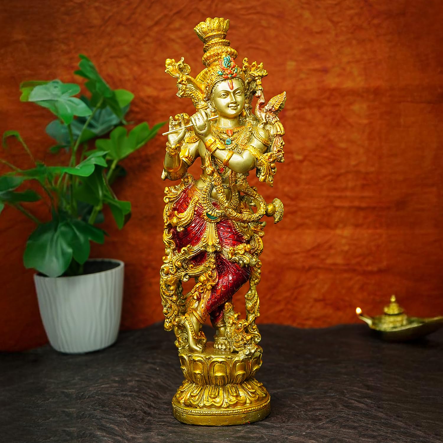 Krishna Idol Decorative Showpiece Statue for Home Decor, Brass Finish, Decorative, Gift Item