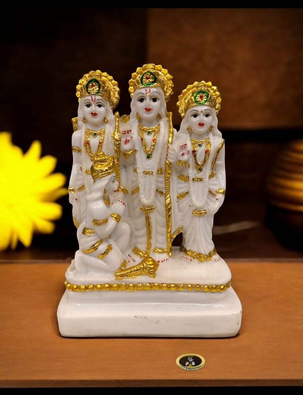 Ram Darbar Statue - Exquisite Polyresin Idol for Home Decor, Pooja Room, and Spiritual Gift | White & Gold Finish, Size: Standard