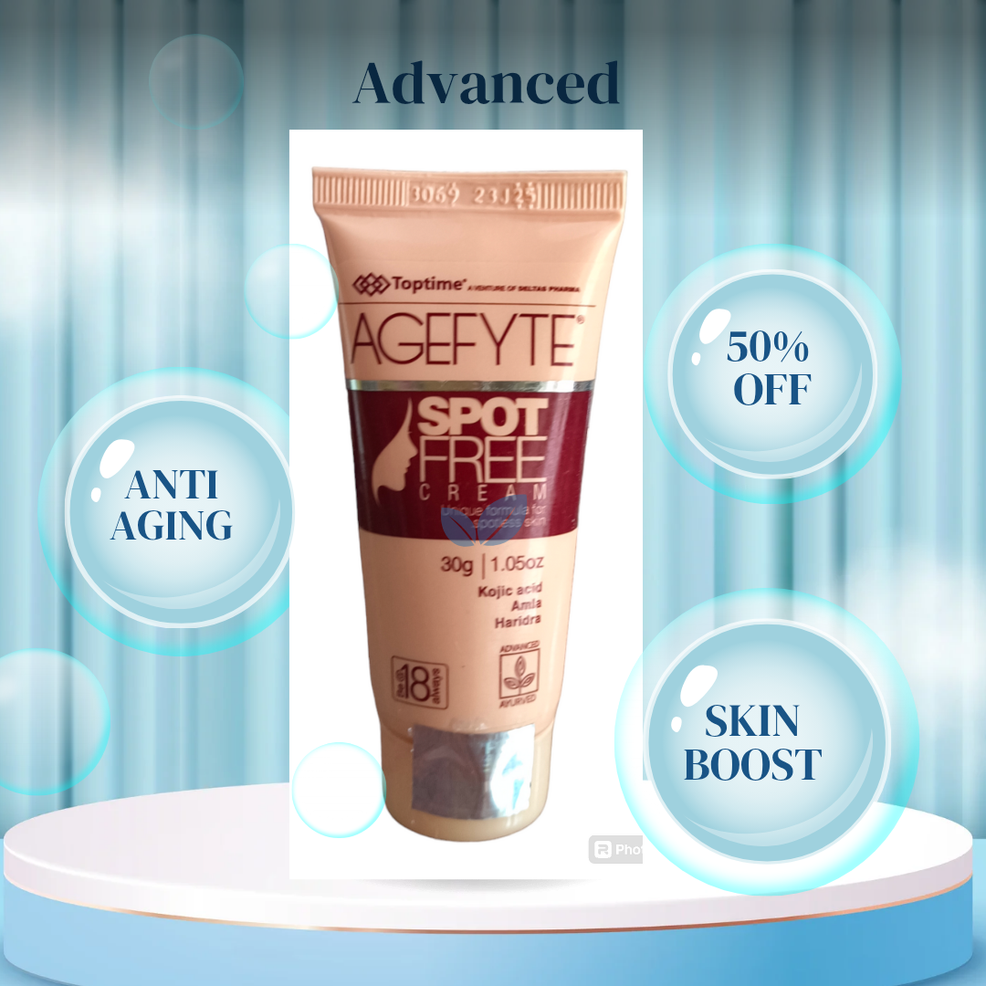 Toptime AGEFYTE Spot Free Cream Unique formula for spotless skin enriched with Kojic acid, Amla & Haridra, Advanced Ayurvedic Cream, 30g