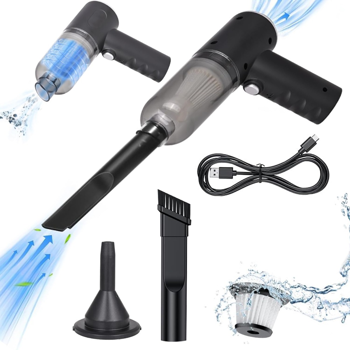 Cordless Handheld Vacuum Cleaner Portable Car Vacuum with Strong Suction, Lightweight, Black Color, with Multiple Attachments