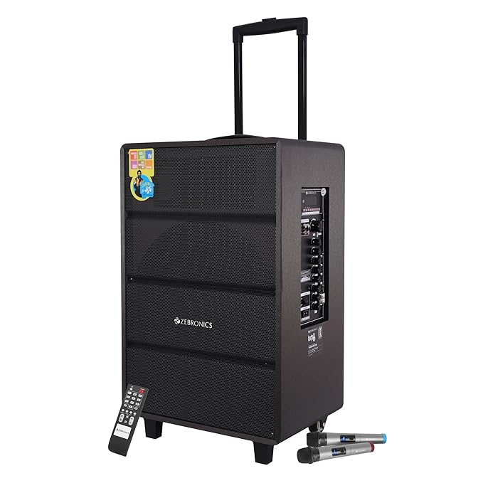 Zebronics Trolley DJ Speaker MONSTER PRO 2X12L2 Banjo Series with 80W RMS Output, Up to 10hr Backup, USB/FM/Radio Support