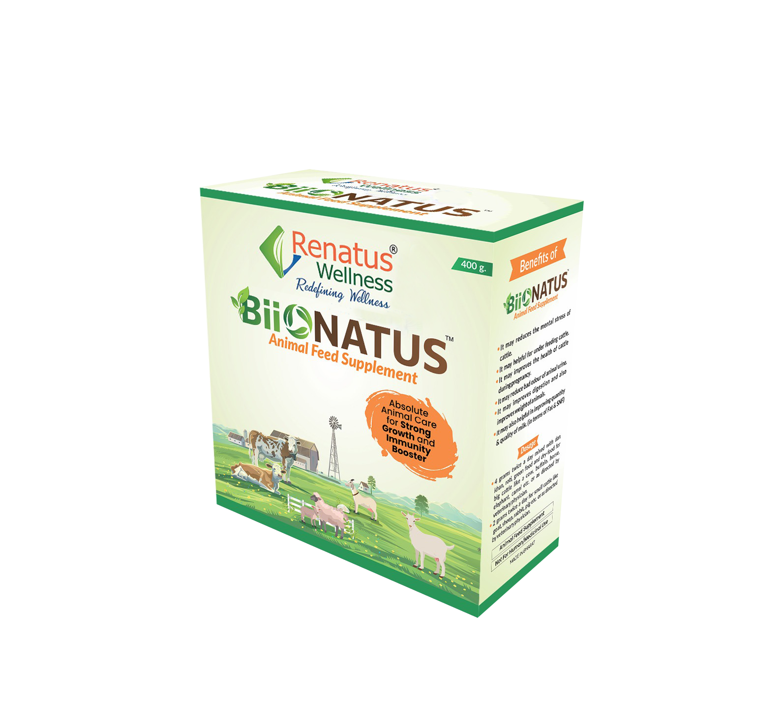 Renatus Wellness Biionatus Animal Feed Supplement For Strong Growth And Immunity Booster, cattle, buffalo, horse, elephant camel etc