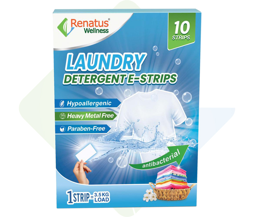 Renatus Wellness Laundry Detergent E-Strips - Hypoallergenic, Heavy Metal Free, Paraben-Free, Antibacterial - 10 Strip Pack
