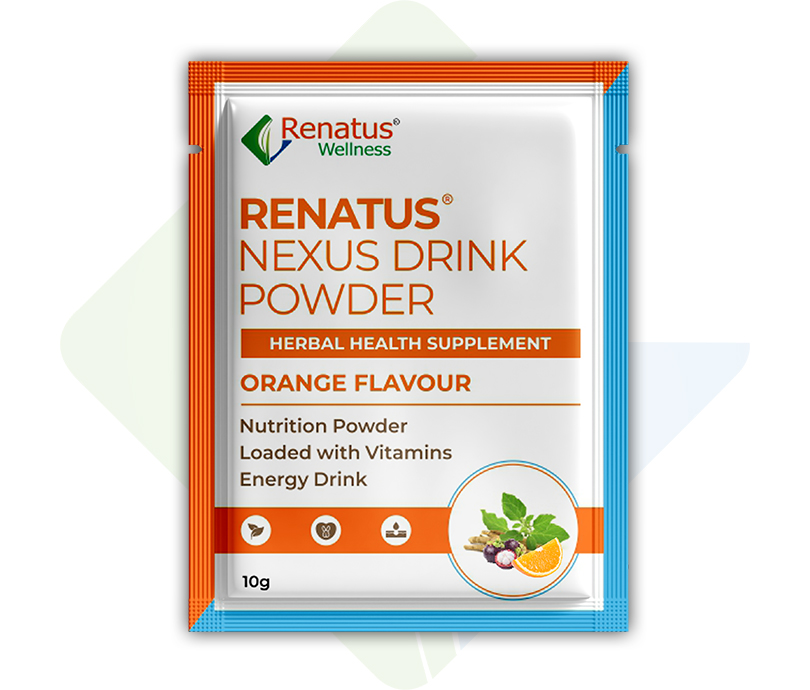 Renatus Nexus Drink Powder Herbal Health Supplement - Orange Flavour, Nutrition Powder, Loaded with Vitamins, Energy Drink