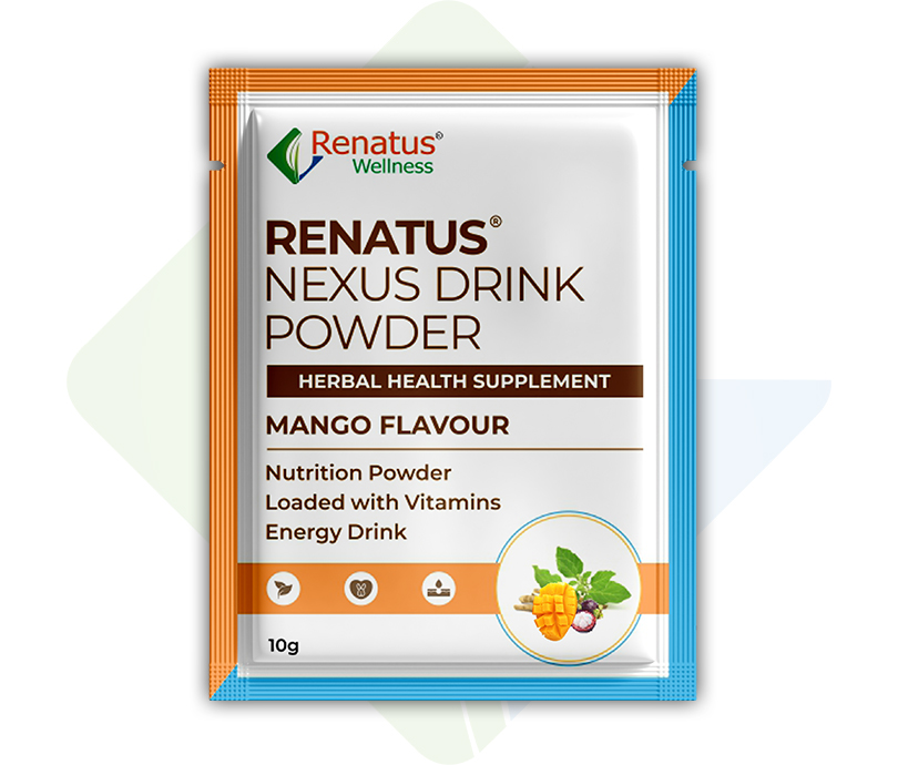 Renatus Nexus Drink Powder Herbal Health Supplement Mango Flavour Nutrition Powder Loaded with Vitamins Energy Drink Instant Powder Drink