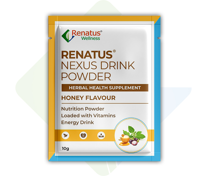 Renatus Nexus Drink Powder Herbal Health Supplement Honey Flavour | Nutrition Powder Loaded with Vitamins | Energy Drink | 10g