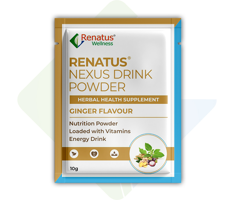 Renatus Nexus Drink Powder Herbal Health Supplement Ginger Flavour, Nutrition Powder, Loaded with Vitamins, Energy Drink