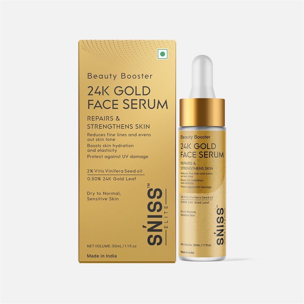 Sniss Elite Beauty Booster 24K Gold Face Serum Repairs & Strengthens Skin Reduces Fine Lines Evens Out Skin Tone Boosts Skin Hydration & Elasticity