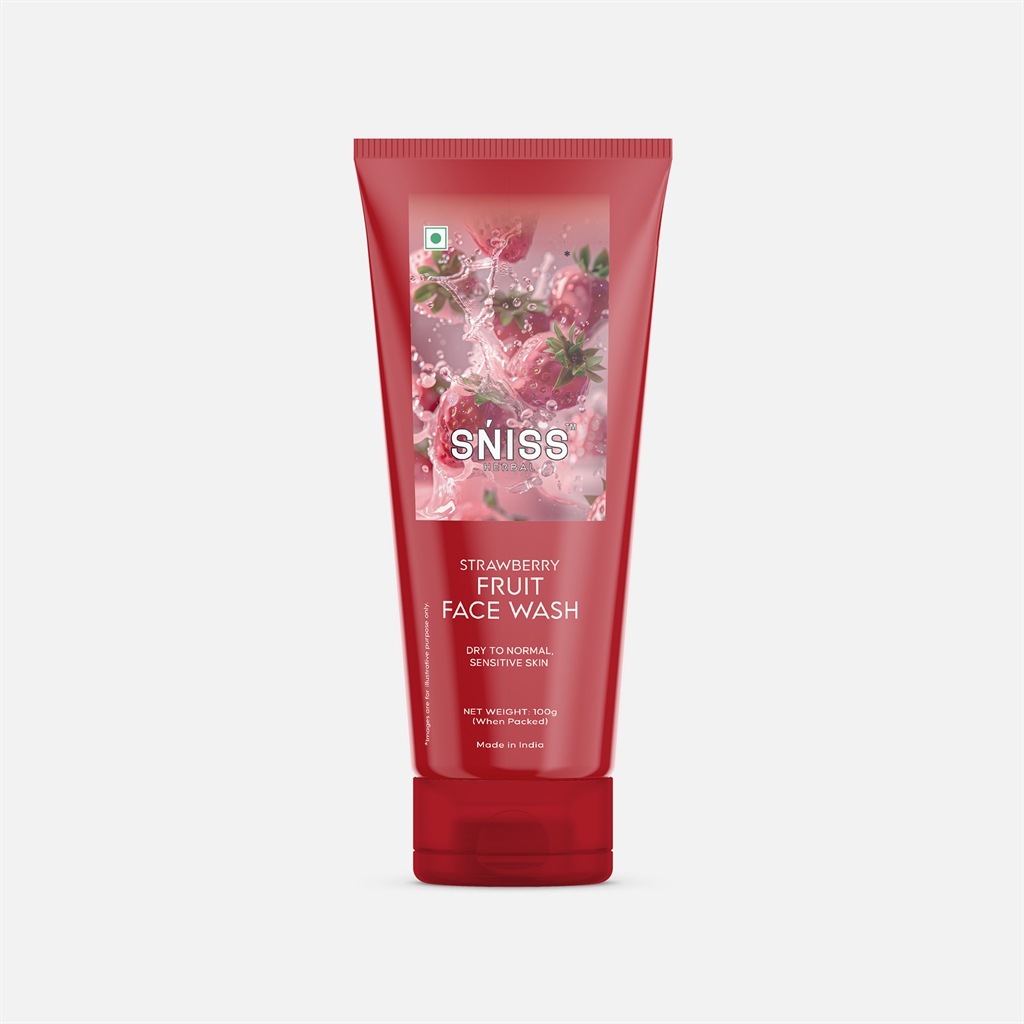SNISS Strawberry Fruit Face Wash | For Dry to Normal, Sensitive Skin | Gentle Cleansing & Refreshing | Net Weight 100g