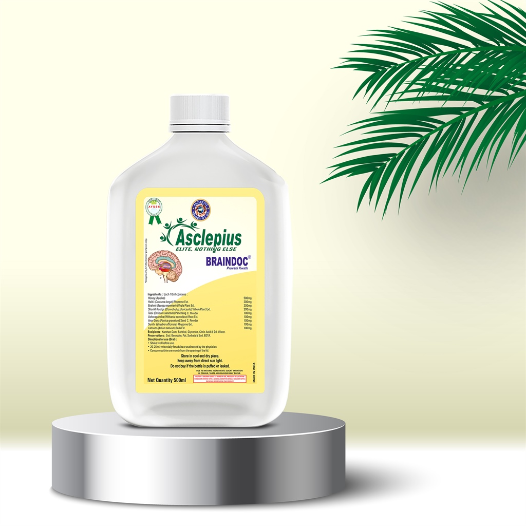 Asclepius BRAINDOC Pravahi Kwath - Elite, Nothing Else - Ayurvedic Brain Health Supplement - 500ml