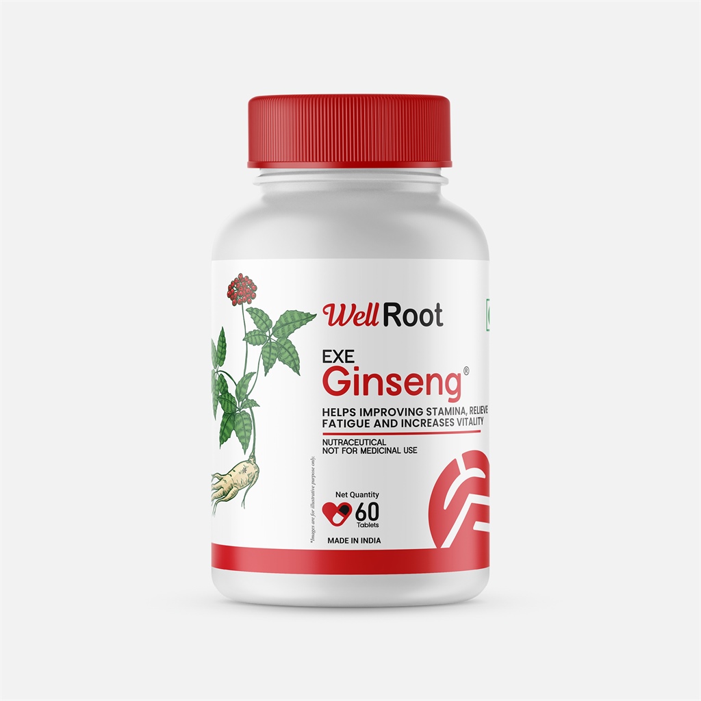 Well Root EXE Ginseng Tablets - Improves Stamina, Relieves Fatigue, Increases Vitality - Nutraceutical, Not for Medicinal Use