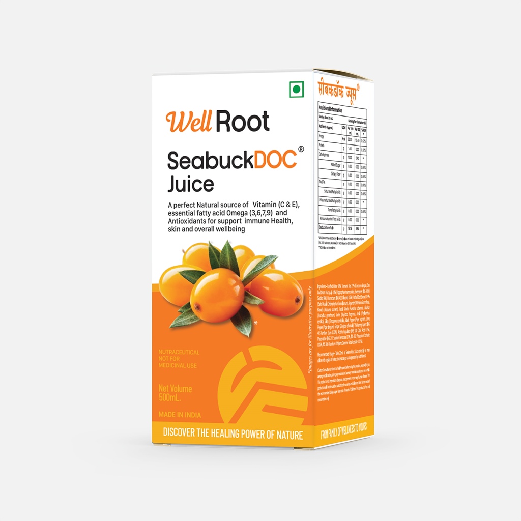 Well Root SeabuckDOC Juice| Natural Source of Vitamin C & E and essential fatty acids for immune health and overall wellbeing