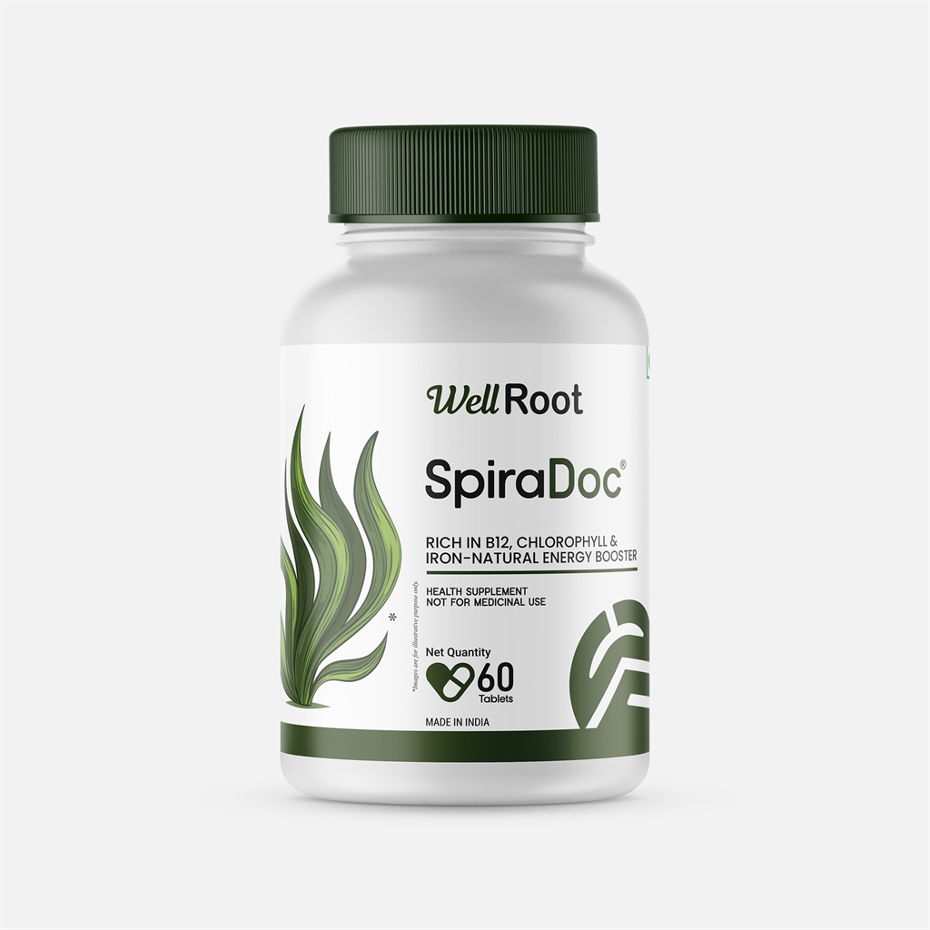 Well Root SpiraDoc Rich in B12, Chlorophyll & Iron-Natural Energy Booster Health Supplement 60 Tablets Made in India