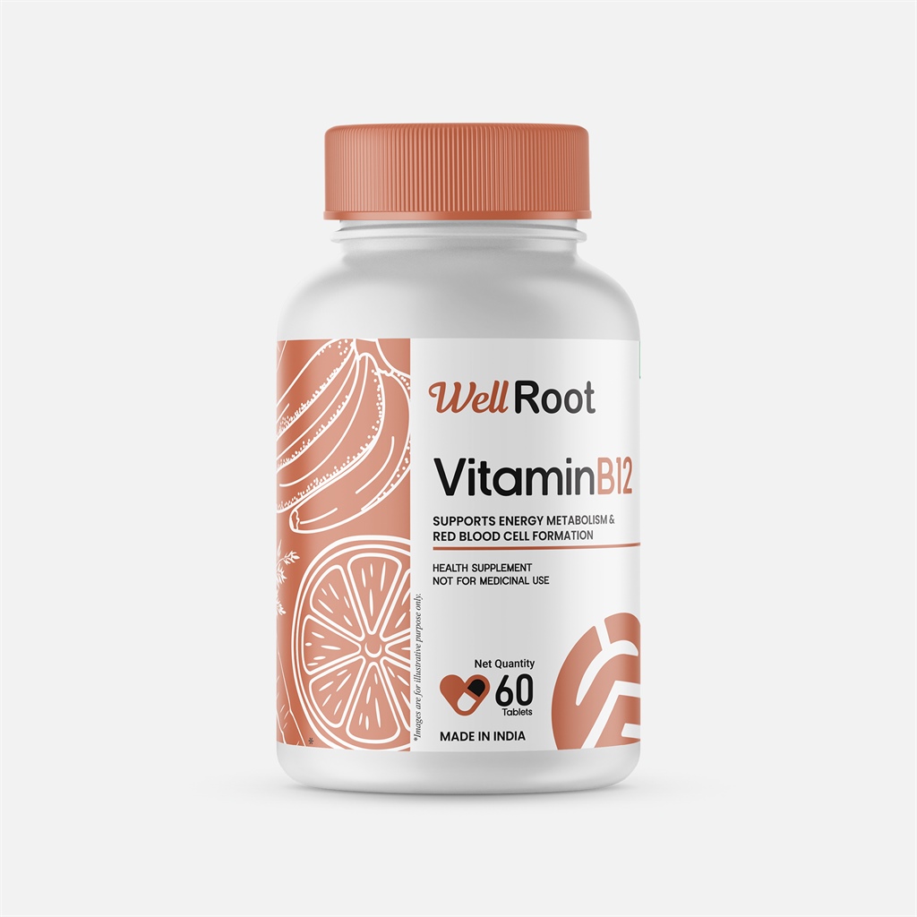 Well Root Vitamin B12 Supports Energy Metabolism & Red Blood Cell Formation, Health Supplement (60 Tablets)