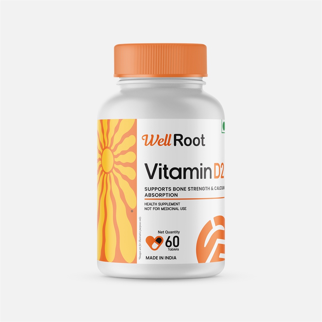 Well Root Vitamin D2 - Supports Bone Strength & Calcium Absorption | 60 Tablets | Health Supplement - Not For Medicinal Use