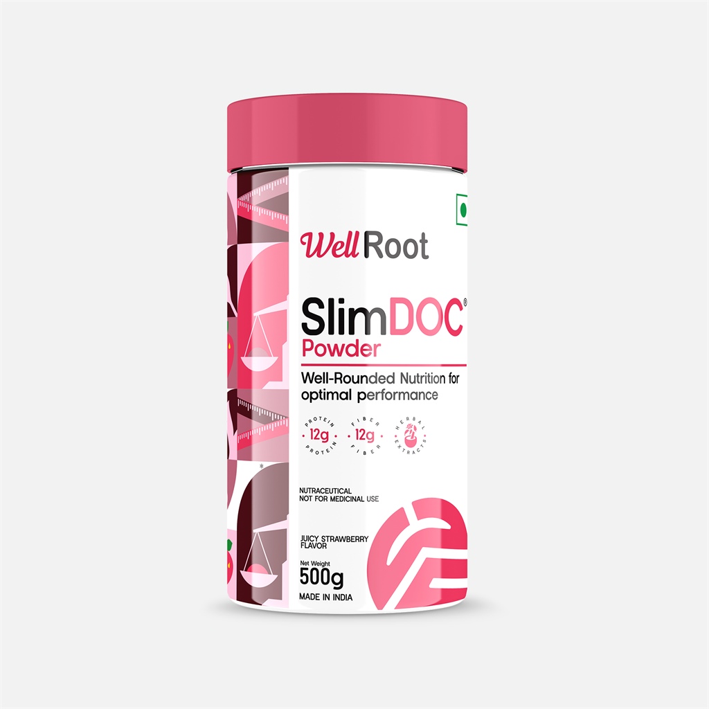 Well Root SlimDOC Powder, Well-Rounded Nutrition for Optimal Performance, Juicy Strawberry Flavor.