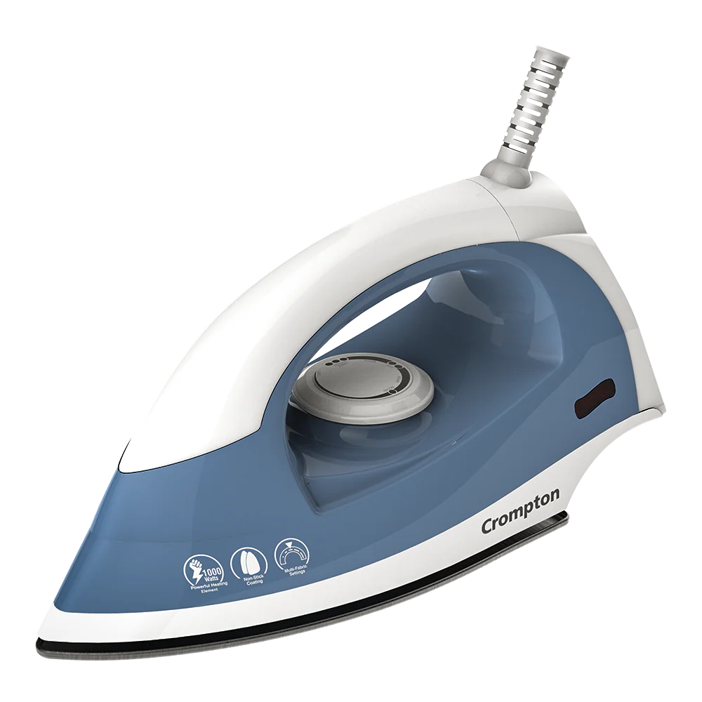 Crompton Brio Dry Iron Home Appliances for Clothes, Perfect Results with Less Efforts, 2 Year Warranty, 1000 Watts