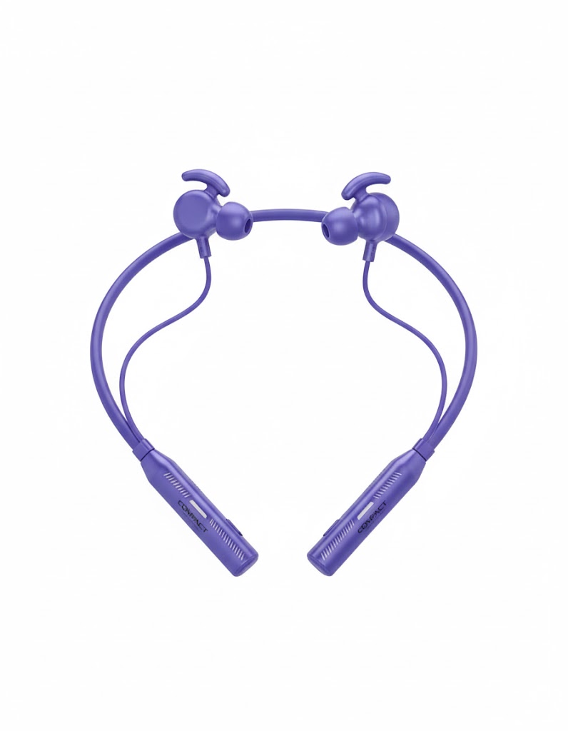 Compact Fateh Series Wireless Bluetooth Neckband with 120 Hours Playback, Magnetic On/Off, Vibration Feature