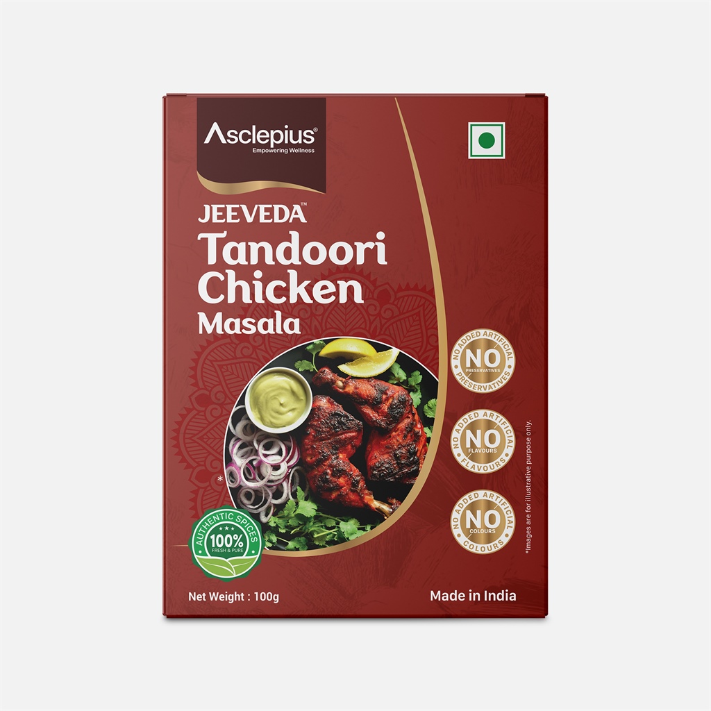 Asclepius Jeeveda Tandoori Chicken Masala, Authentic Spices, No Artificial Preservatives, Flavors, Colors. Made In India, 100g