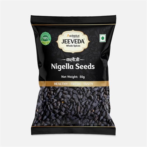 Asclepius Jeeveda Nigella Seeds (कलौंजी) Whole Spices, Healthy, Fresh & Tasty - 50g