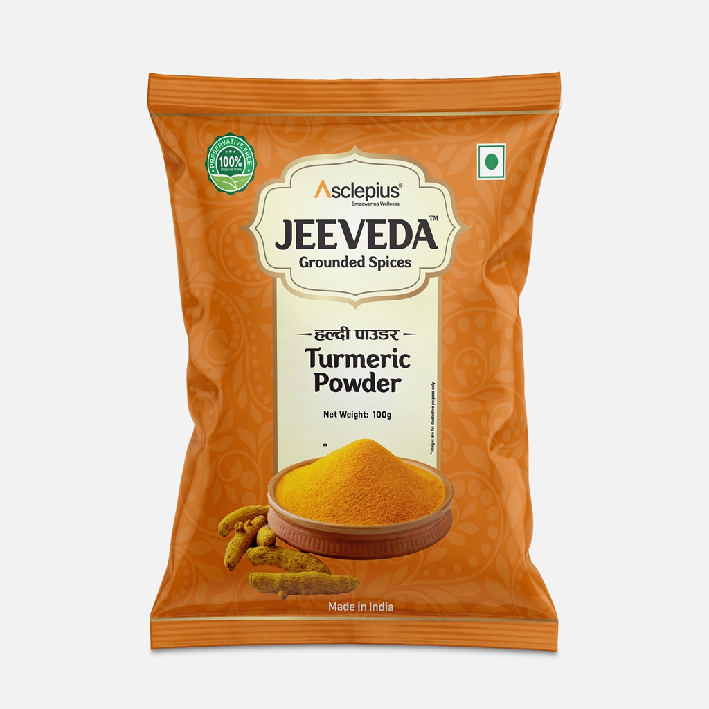 Asclepius Jeeveda Turmeric Powder Grounded Spices Haldi Powder, 100g, Natural & Fresh, Made in India, Empowering Wellness