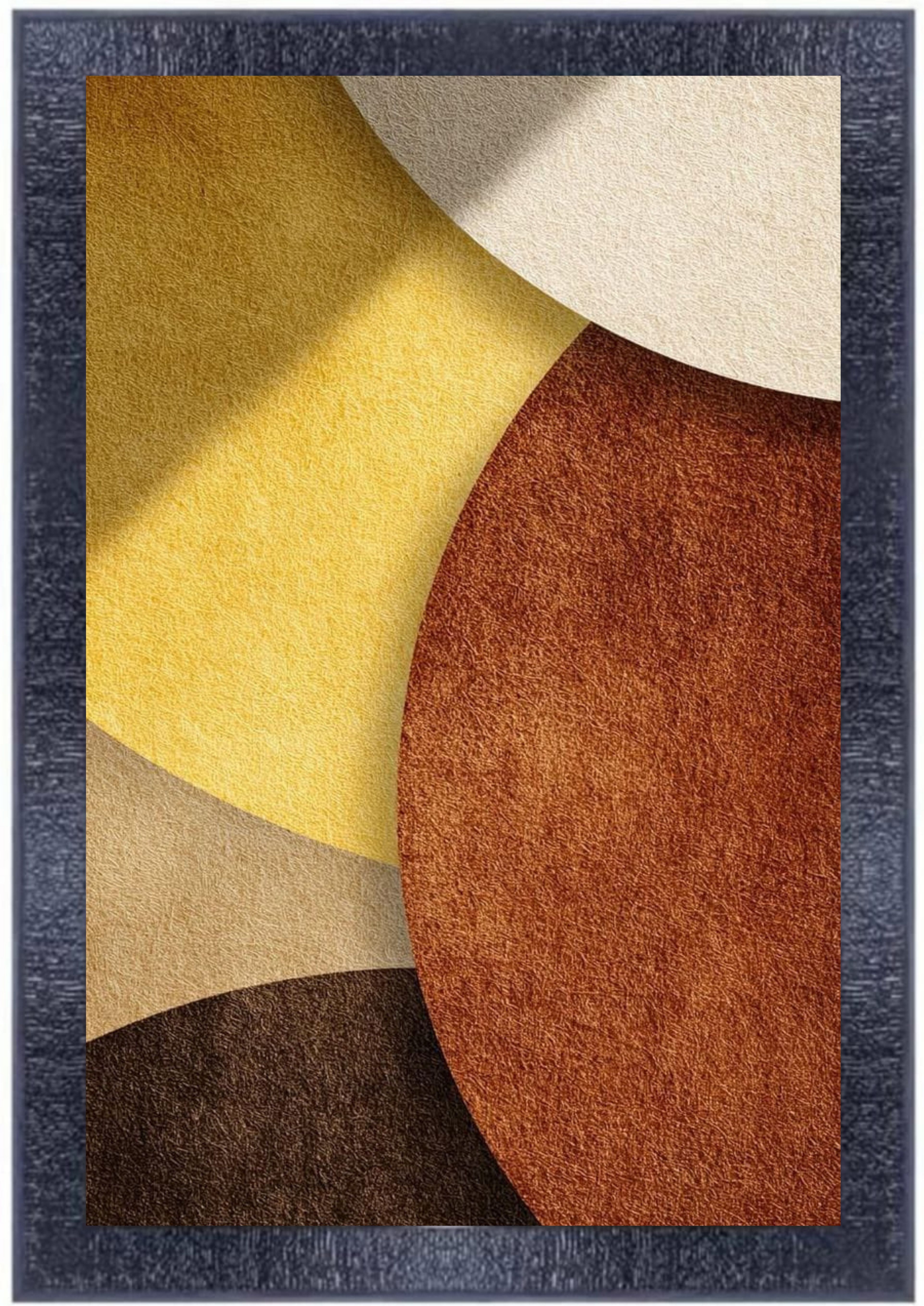 Generic Abstract Geometric Circles Wall Art Framed Canvas Painting for Living Room Bedroom Office Decor - Mustard Yellow, Brown, Beige