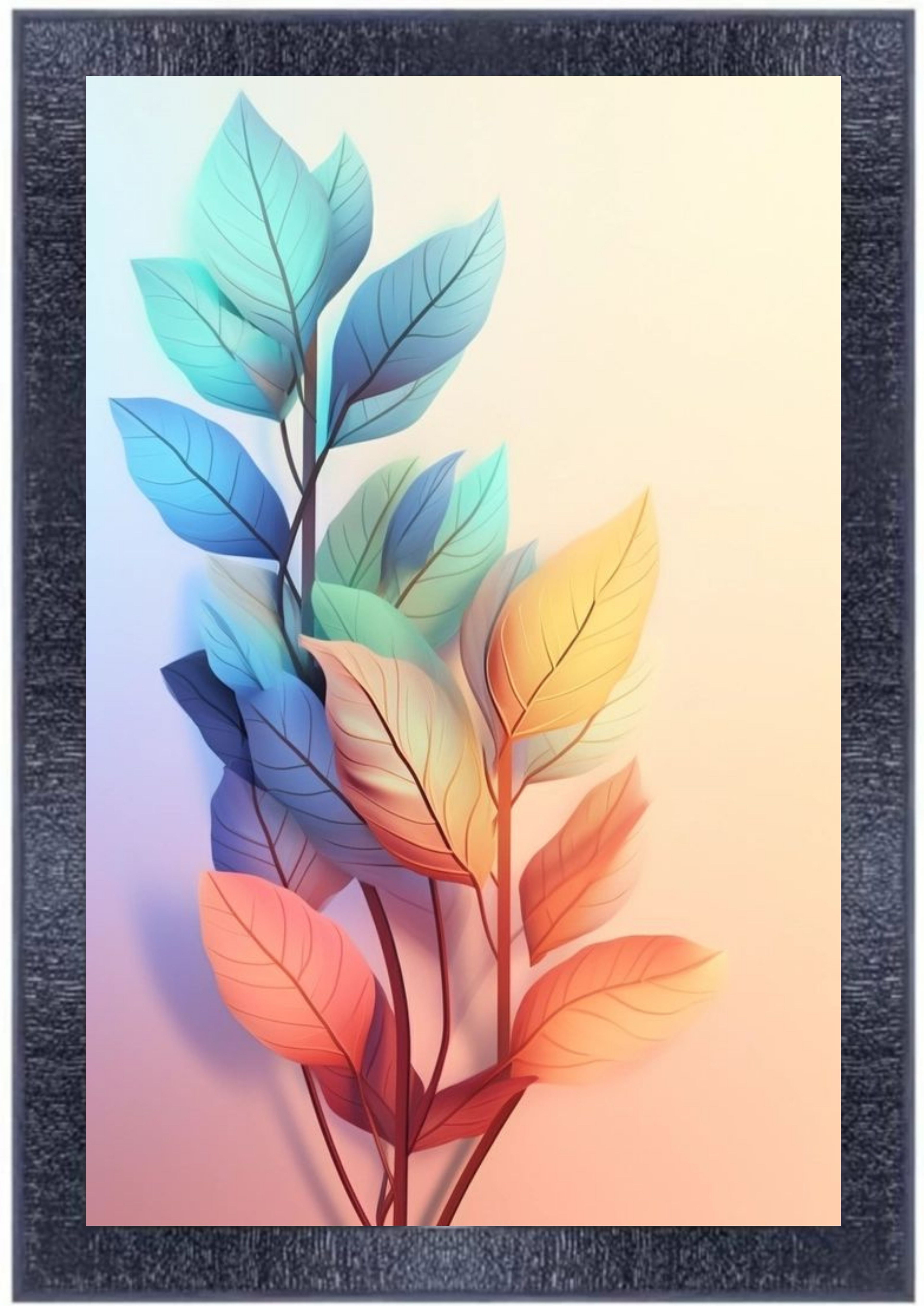 Generic Floral Print Frame Wall Art - Abstract Botanical Design, Modern Home Decor, Colorful Leaf Patterns with Textured Frame, Decorative Artwork