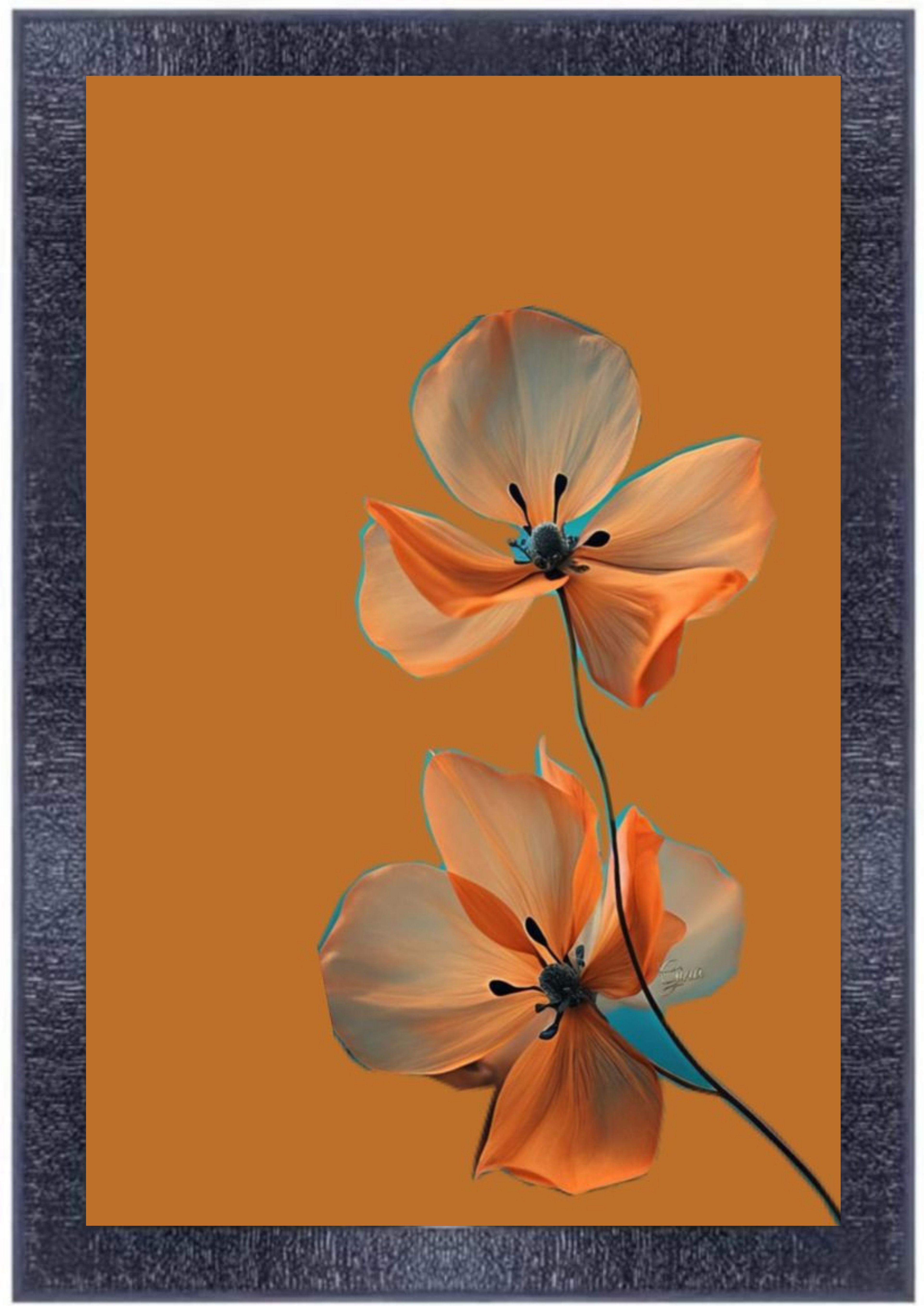 Artistic Abode Framed Orange Floral Canvas Art Print - Wall Decor for Living Room, Bedroom, Office, 16x20 Inch