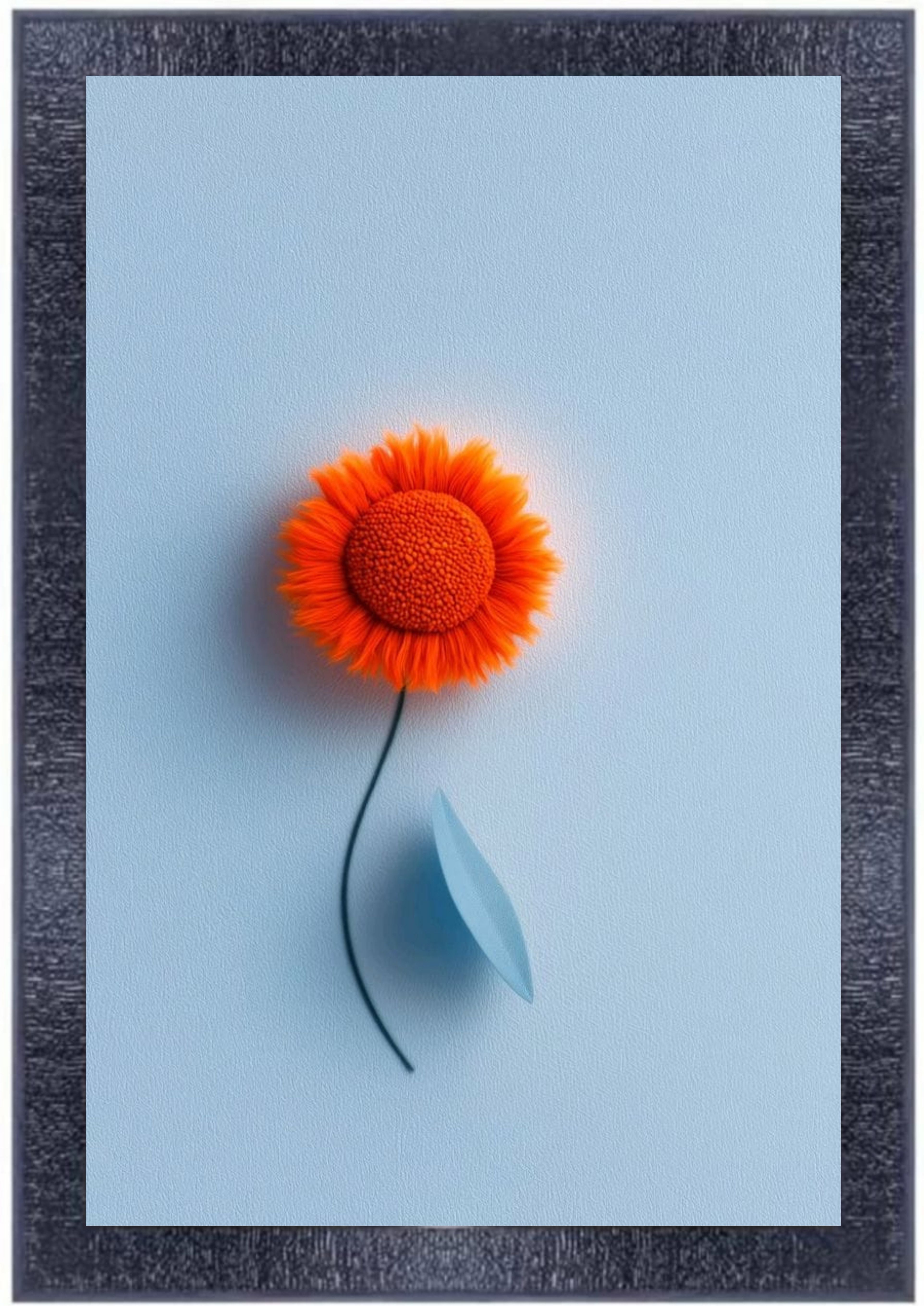 Artistic Canvas Print - Orange Sunflower with Leaf on Blue Background Modern Floral Wall Art for Home Decor, Living Room, Bedroom, Office