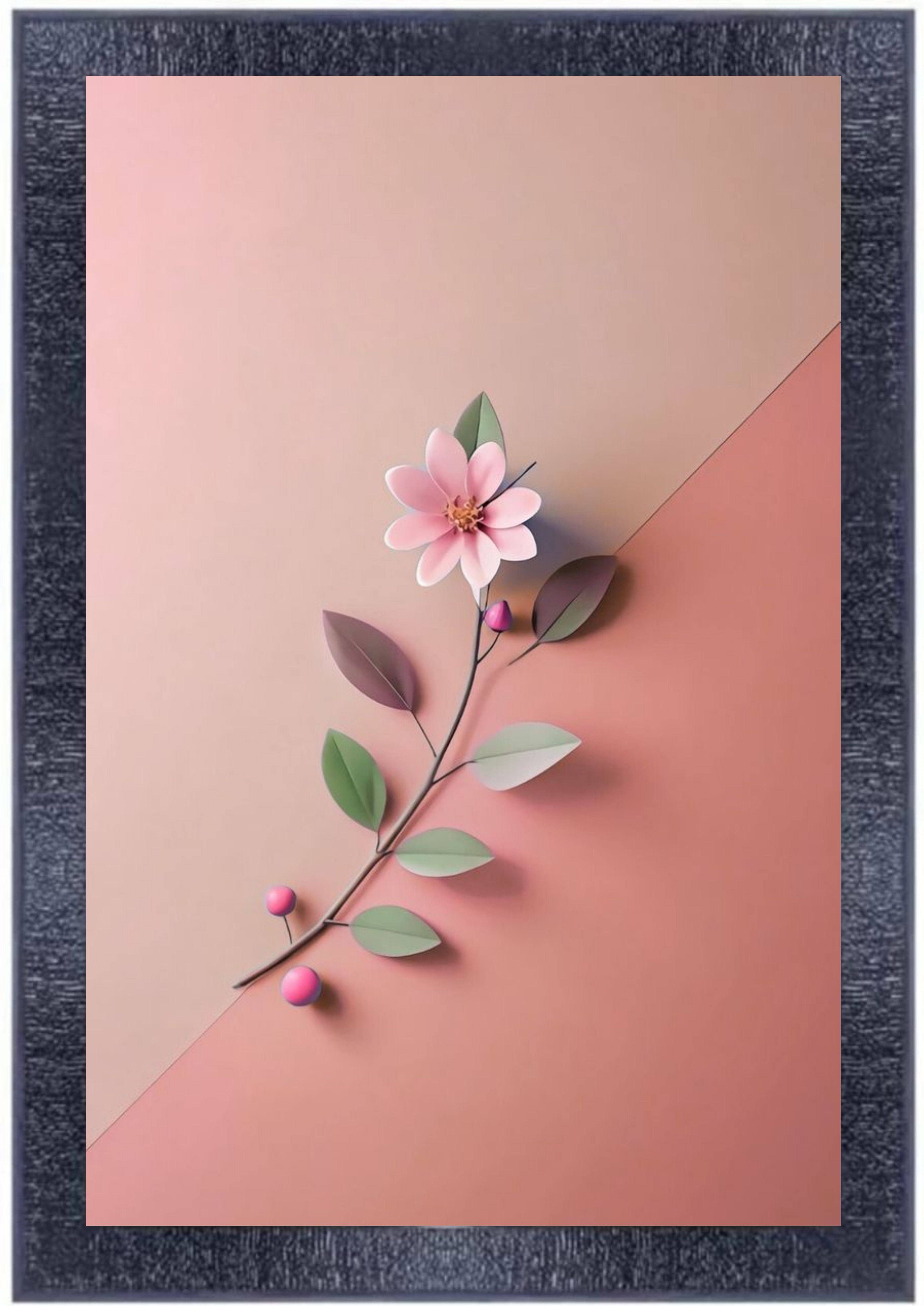 Unbranded Flower Art Framed Print - Pink Floral Design with Modern Frame - Elegant Wall Decor, 20x30cm