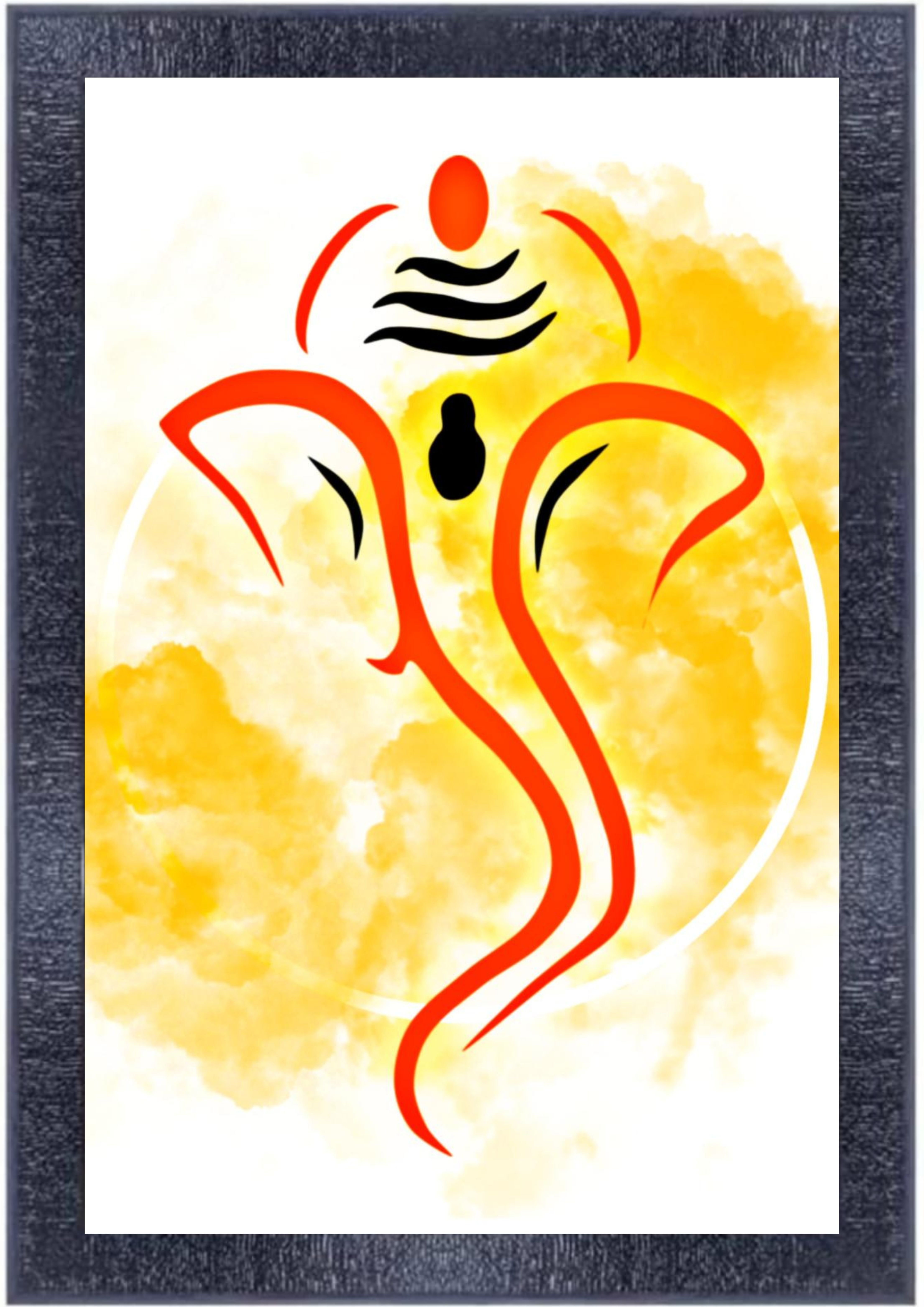 Ganesha Minimalist Art Framed Wall Painting - Spiritual Home Decor | Orange & Black | Modern Art | Living Room, Bedroom, Office (12x16)
