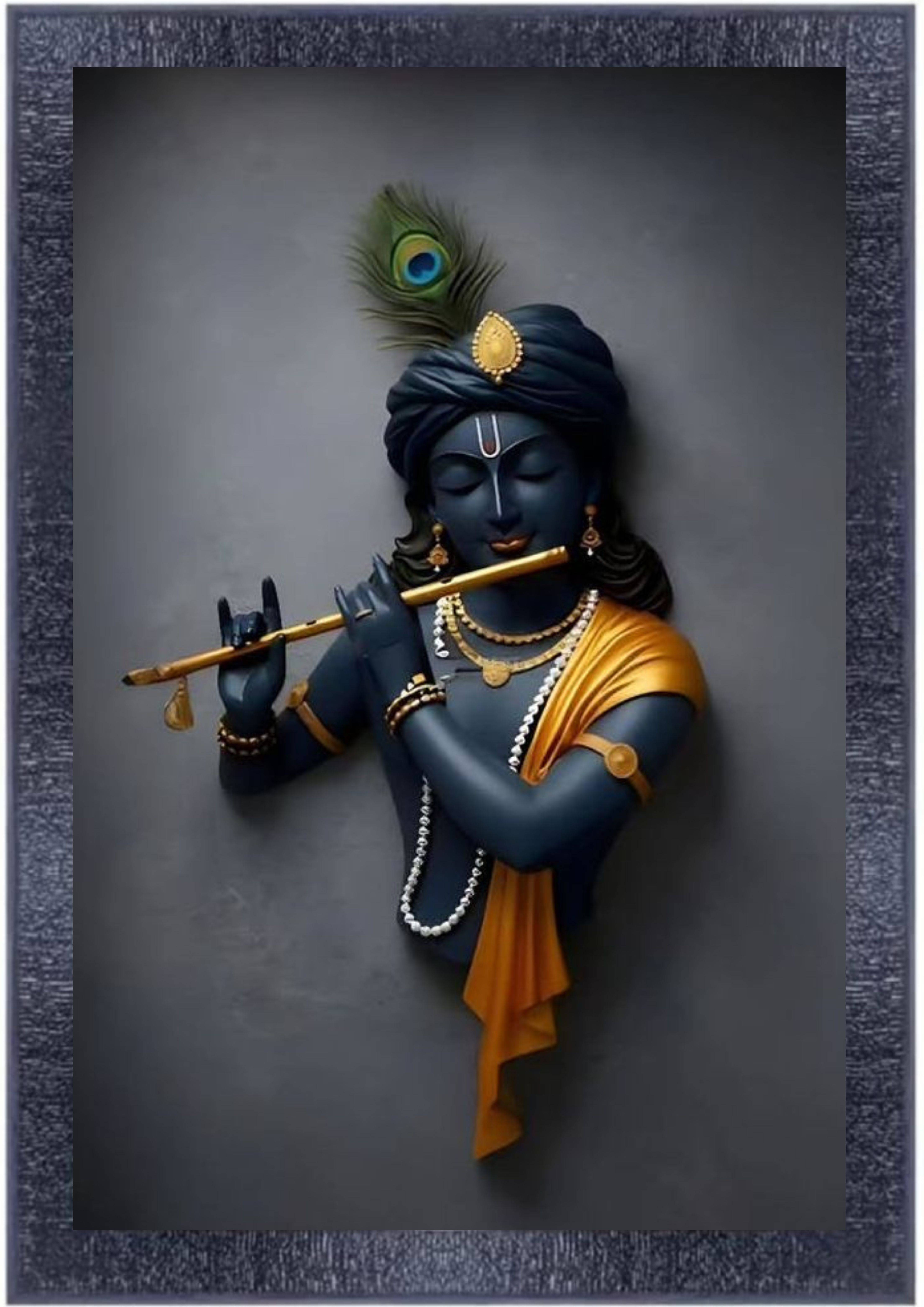  Framed Lord Krishna Playing Flute Wall Art Painting Religious and Spiritual Decor for Home, Office | Premium Synthetic Frame