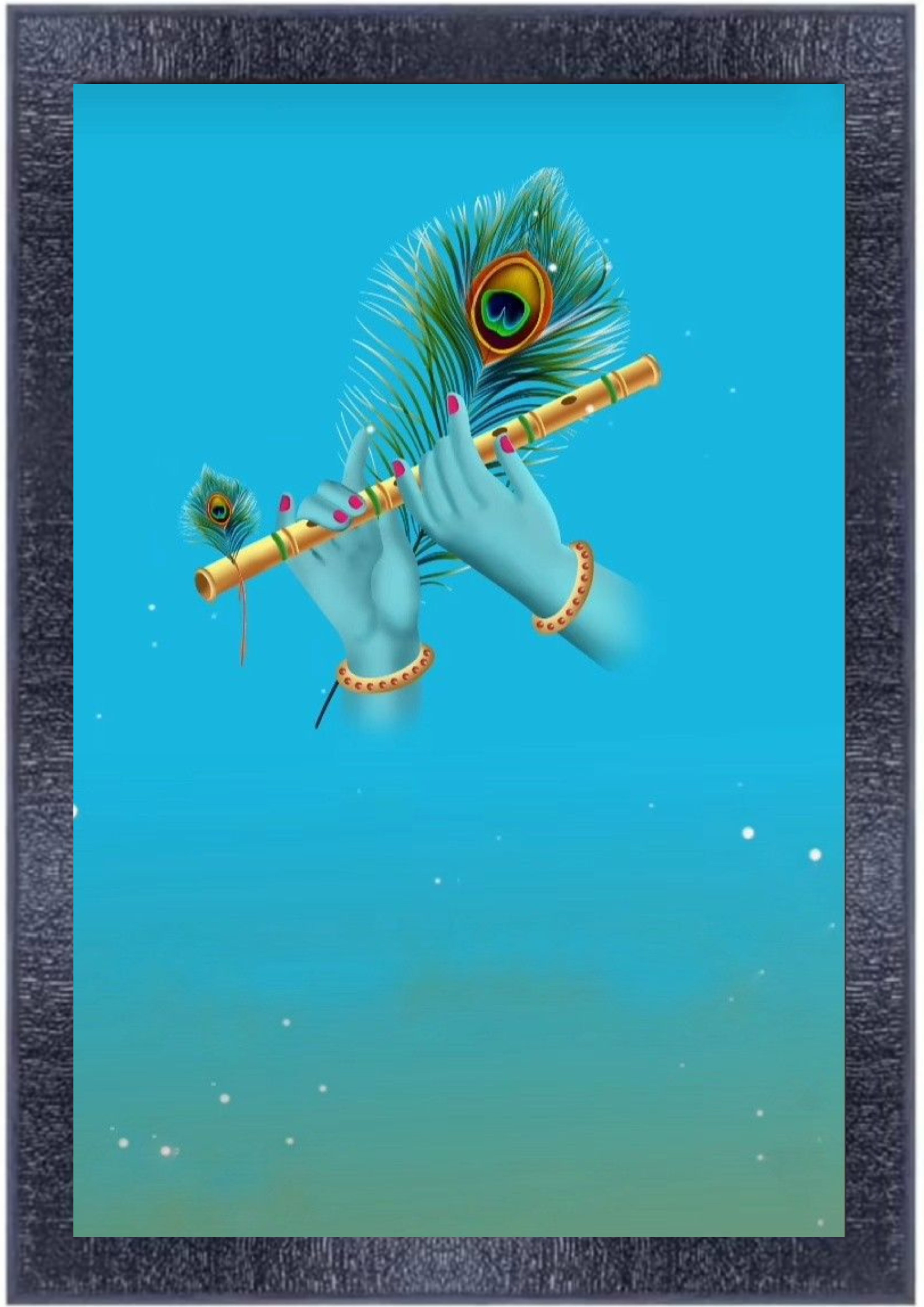  Lord Krishna Flute Playing Framed Painting Wall Art Digital Reprint
