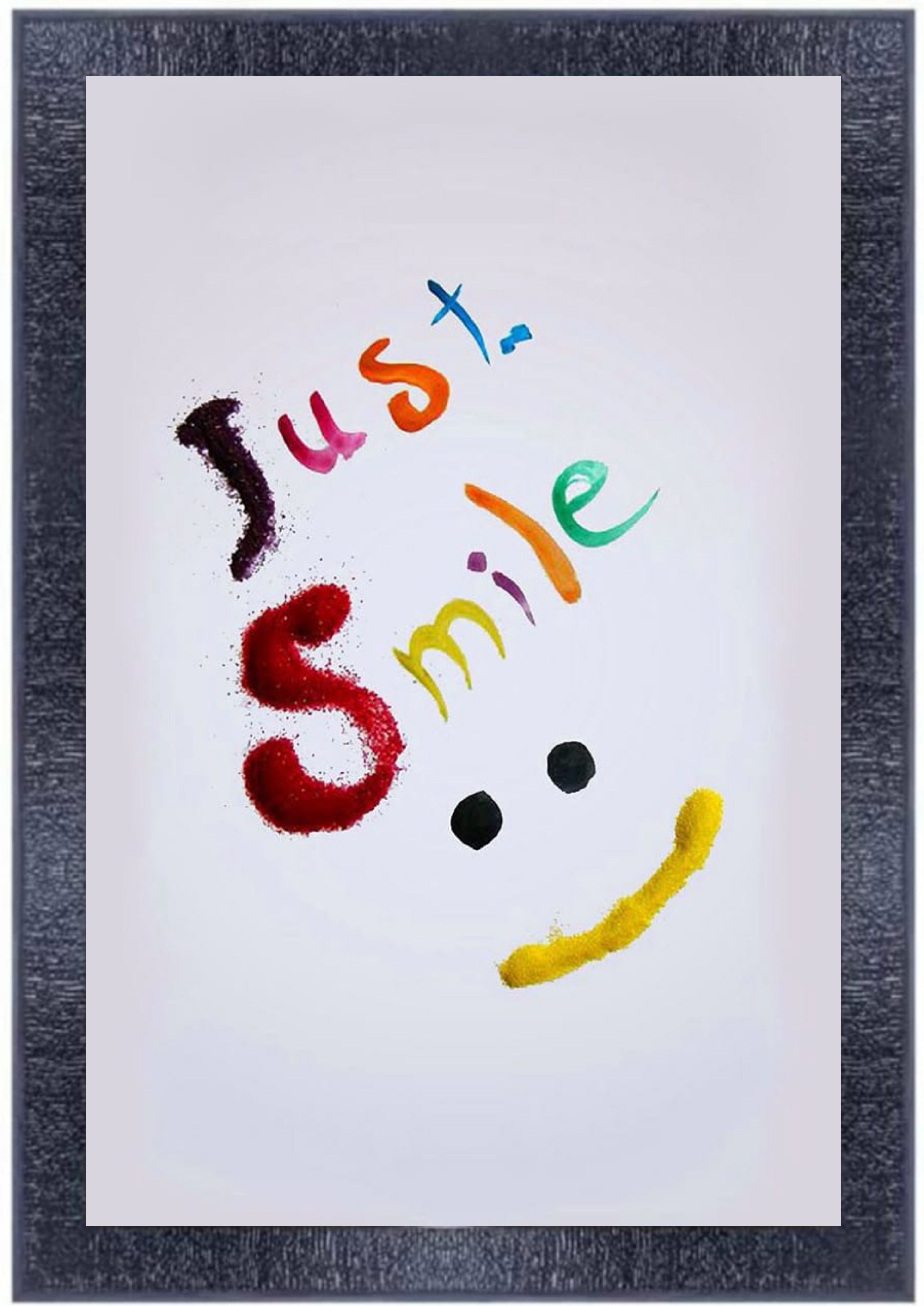  Just Smile Framed Print, Colorful Typography Art, Motivational Wall Decor for Home, Office, Living Room, Bedroom
