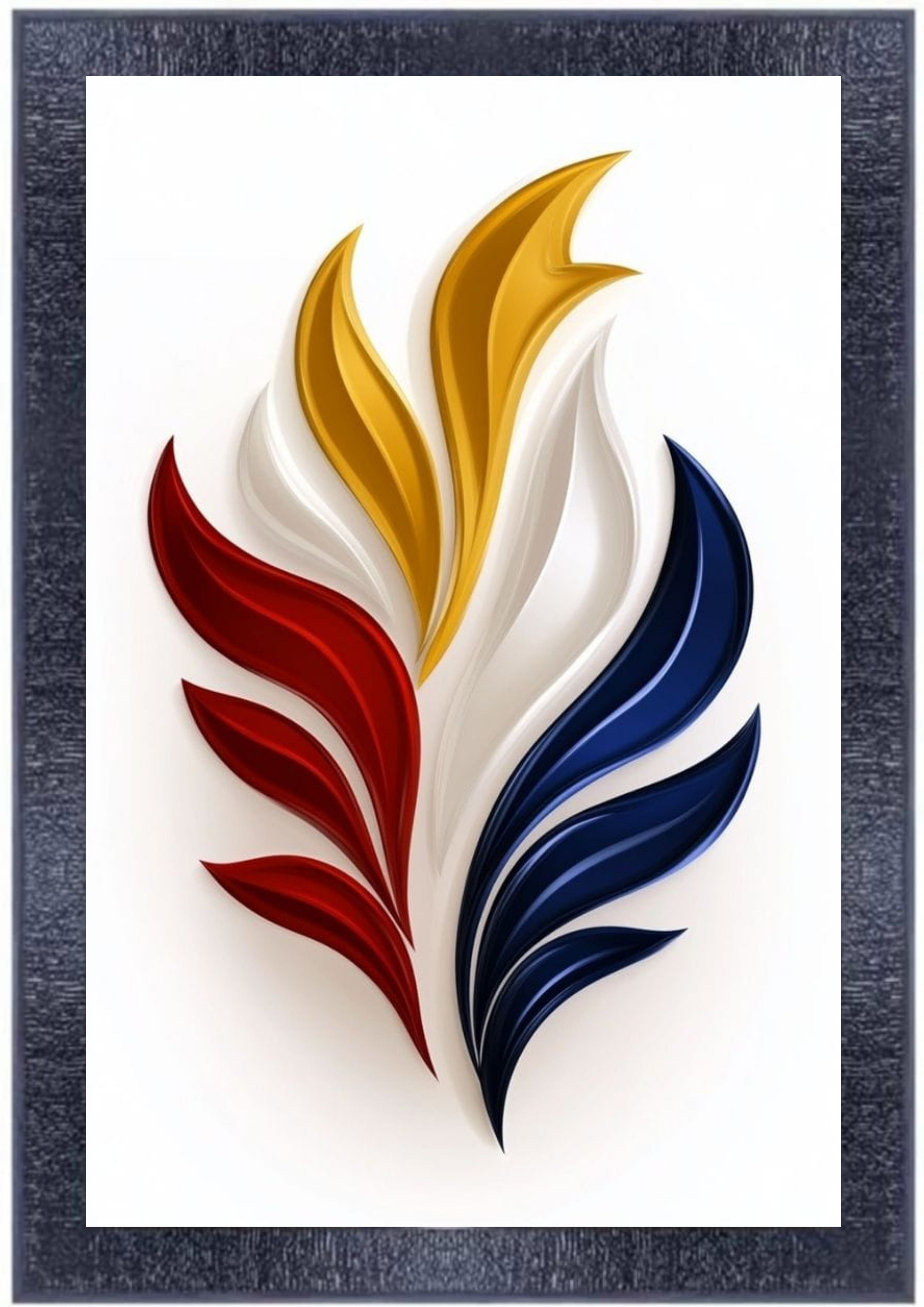 Abstract Red, White, Gold, and Blue Leaves Framed Wall Art, Modern Home Decor Print