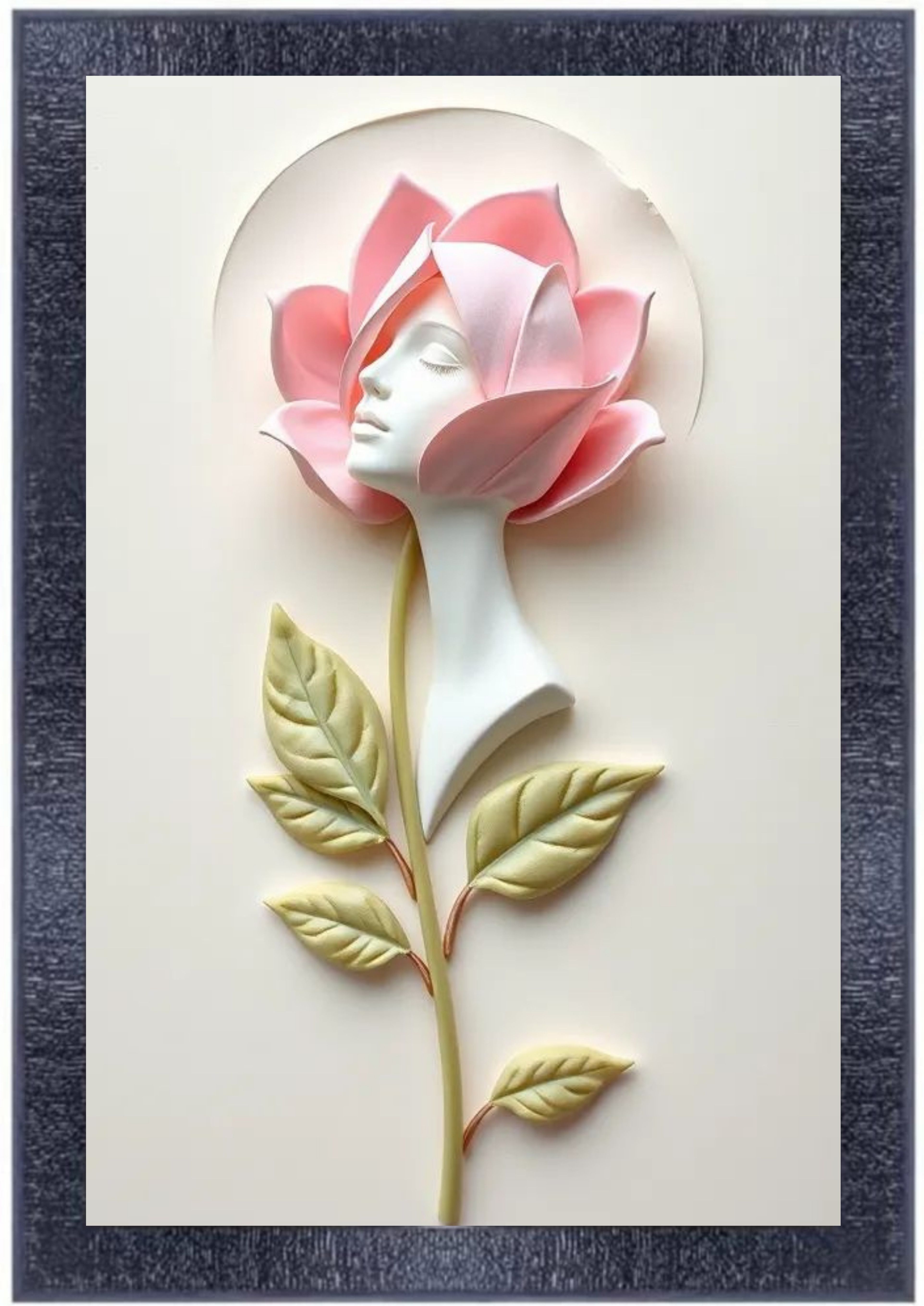  Framed Wall Art -  3D Woman Flower Portrait Sculpture Art, Modern Abstract Artwork for Home Decor Display, Living Room, Bedroom