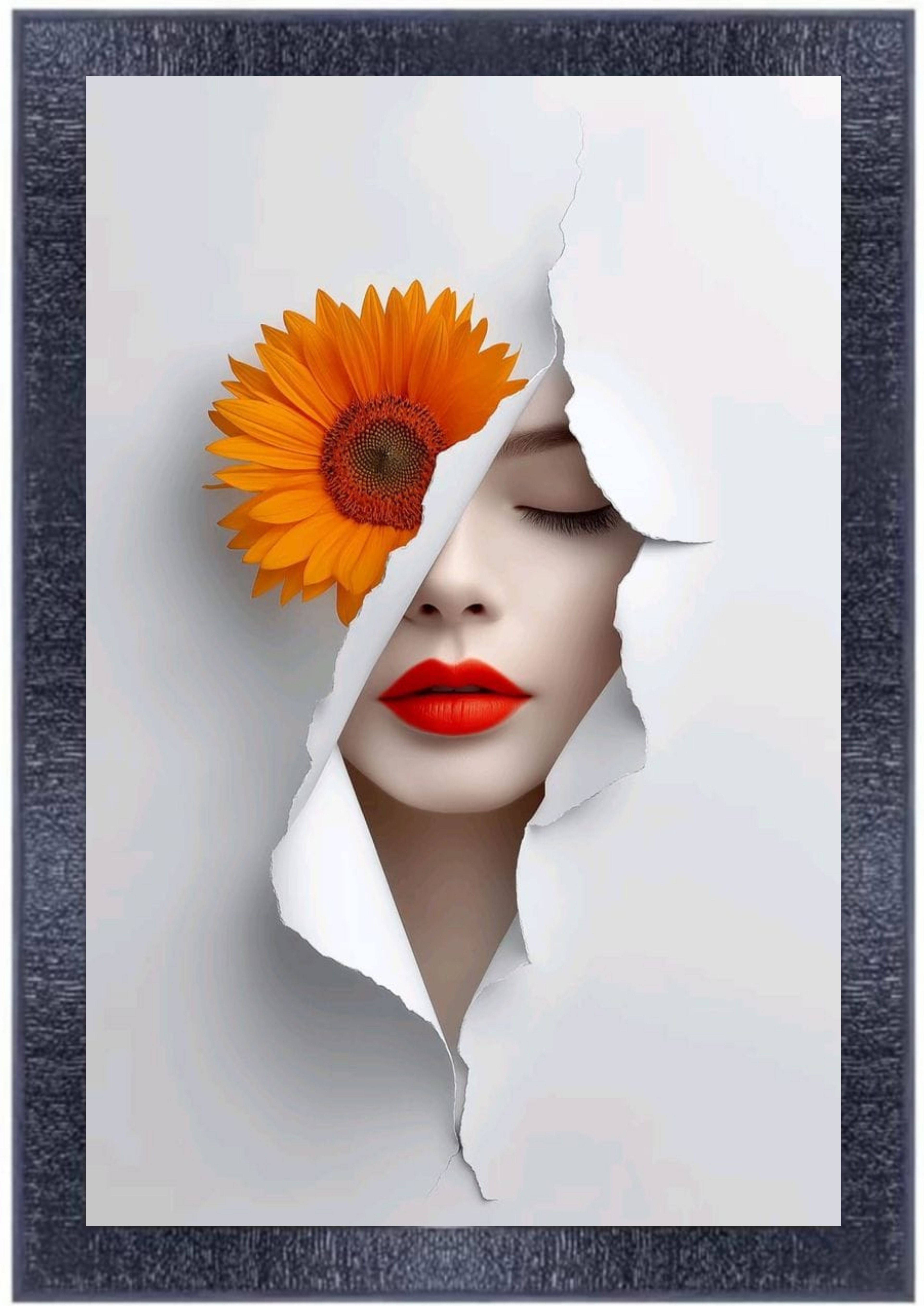 Framed Woman and Flower Art Print Wall Décor