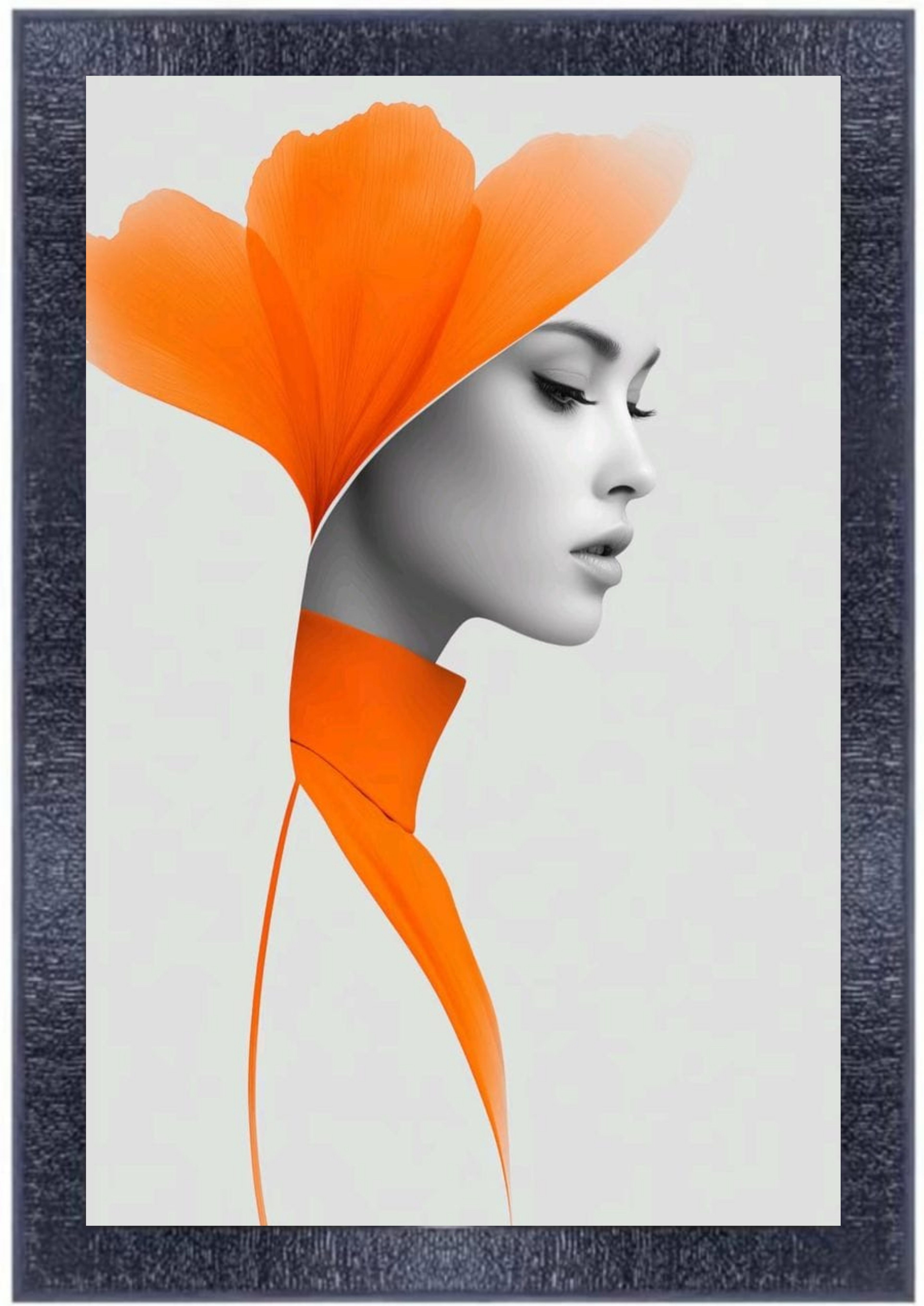  Framed Portrait of Woman with Orange Flower Design Wall Art