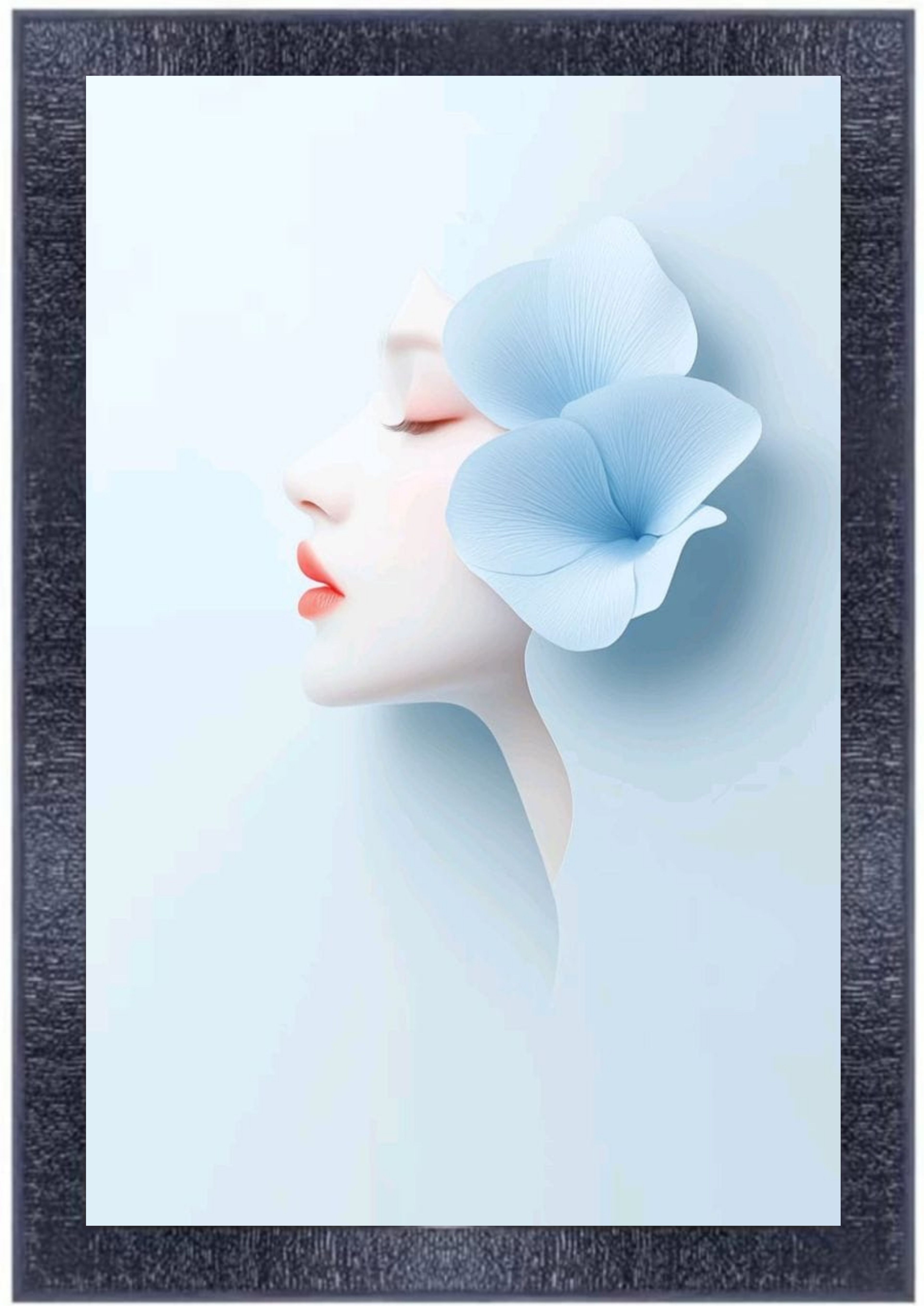  Framed Art Print - Abstract Woman with Blue Flower, Modern Wall Decor, Artwork for Home, Office Decoration, Minimalist Design